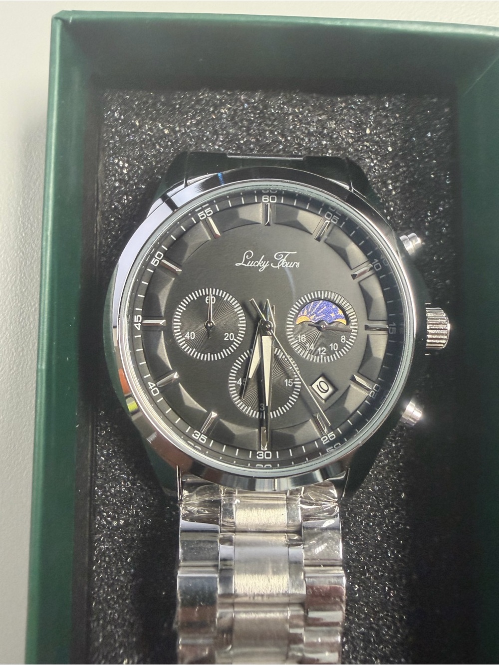 Lucky Fours Ronin Silver Obsidian Men's Dial Stainless Steel Watch